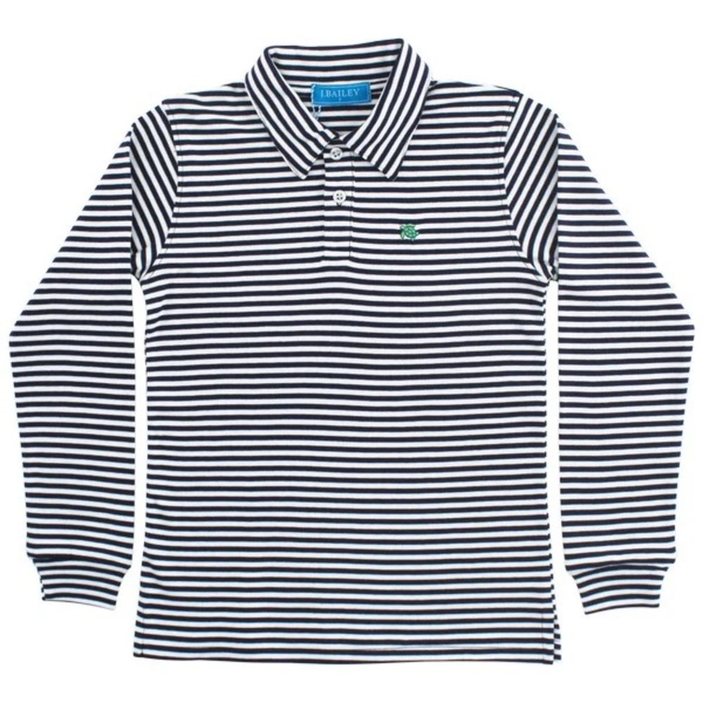 Bailey Boys J. Bailey Harry Long Sleeve Polo Navy & White Stripe 100% cotton NWT